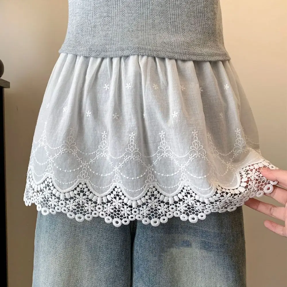 Fashion Korean Style All-match Flower Lace Gauze Skirt Y2k Streetwear Elastic Waist Apron Wrap Skirt Short Bottoming Women