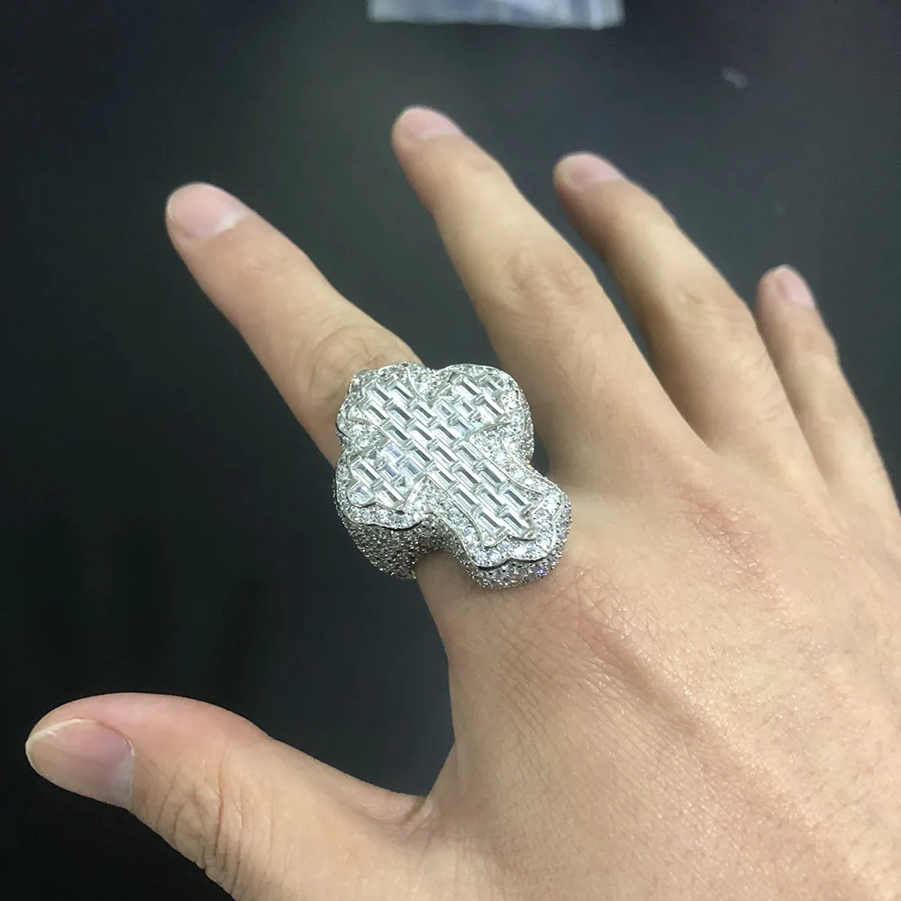 UWIN Baguettecz Cross Rings for Men Iced Out Bling Cubic Zirconia Rings Fashion Hip Hop Jewelry for Gift