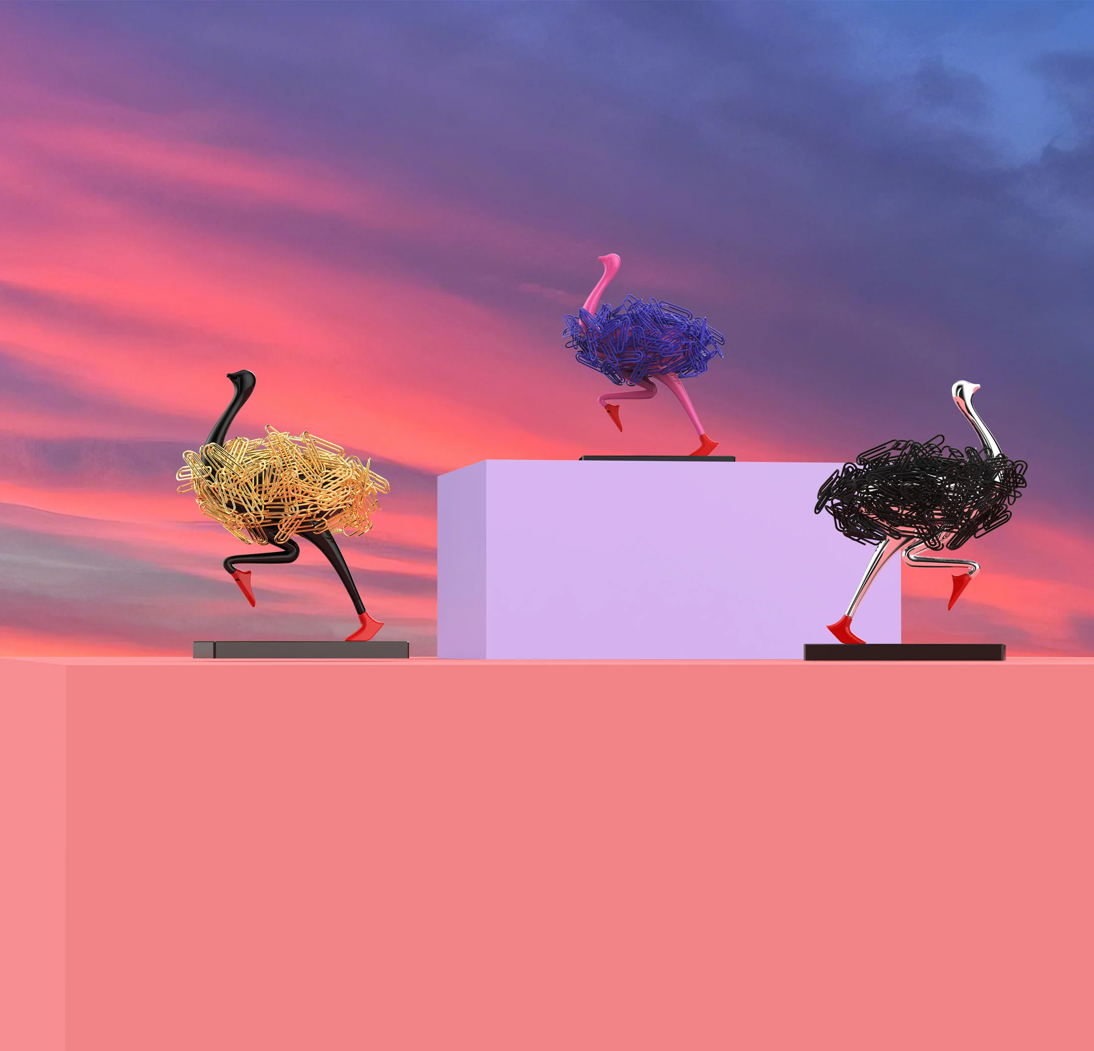 Pink Ostrich Suction Desk Clips Holder Cute Magnetic Paper Clip Storage Paper Clips Dispenser Ornaments Office Desk Accessories