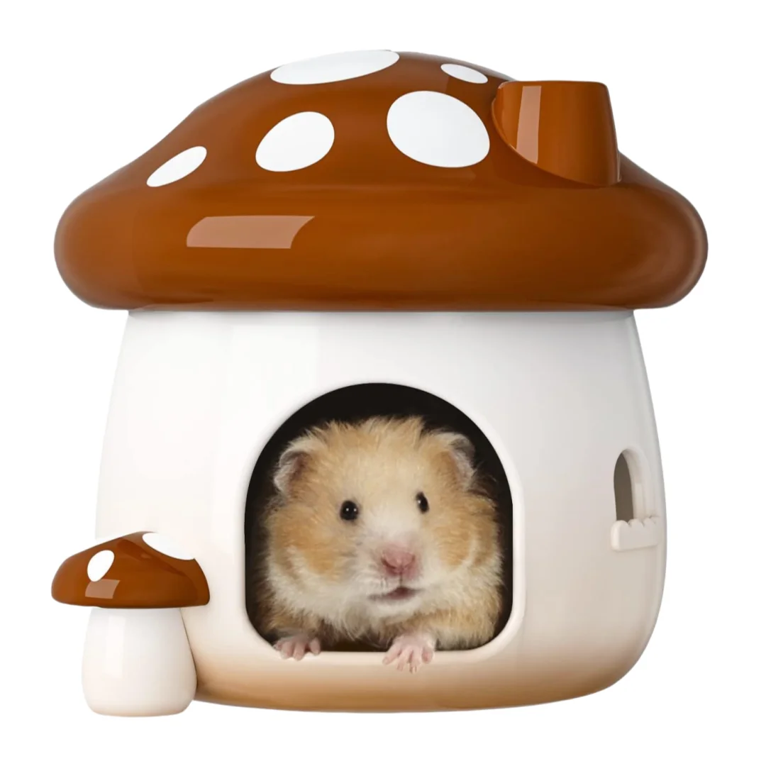 Hamster Hideout Ceramic Mushroom Shape Hamster House Habitats Cool Bed Ideal for Season Dwarf Gerbil Mice Golden Bear