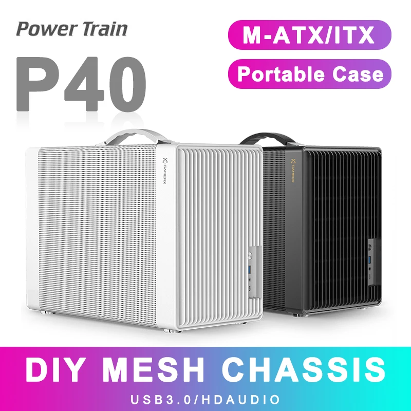PC Case PC Chassis Mini ITX Desktop Case Power Train P40 Mesh MATX Desktop Case ITX Small Computer Handheld DIY Mini ITX Computer Chassis Support ATX/SFX Power Supply