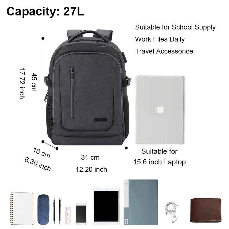 WEPLUS 15.6'' Laptop Backpacks with USB Charging Port Water Resistant Computer Backpage for Men Women College Travel Bookbag
