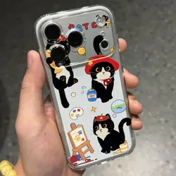 Ultra Thin Clear TPU Soft Phone Case with Little Black Cat Design - iPhone 12 Mini (FB1179)