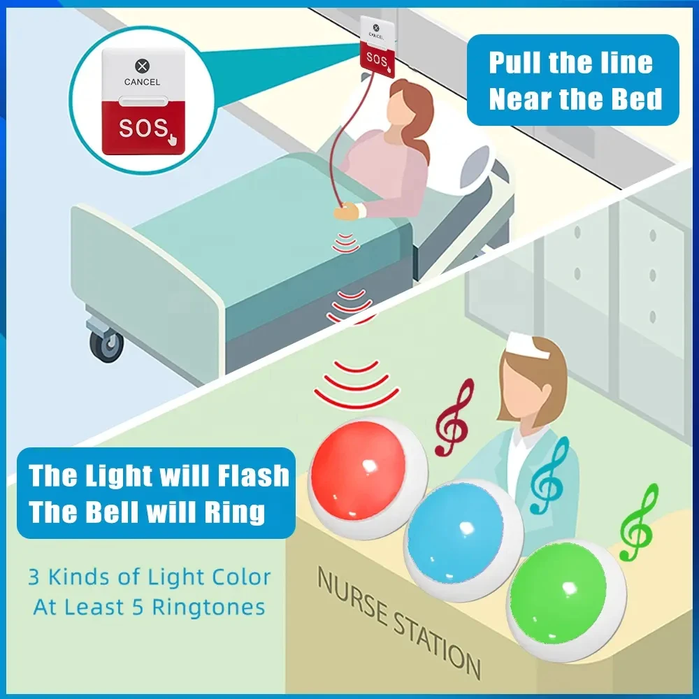 Ycall Caregiver SOS Call Button Pager Patient Light Bell Nurse Alert System Support Seniors Elderly Home Disabled Bathroom