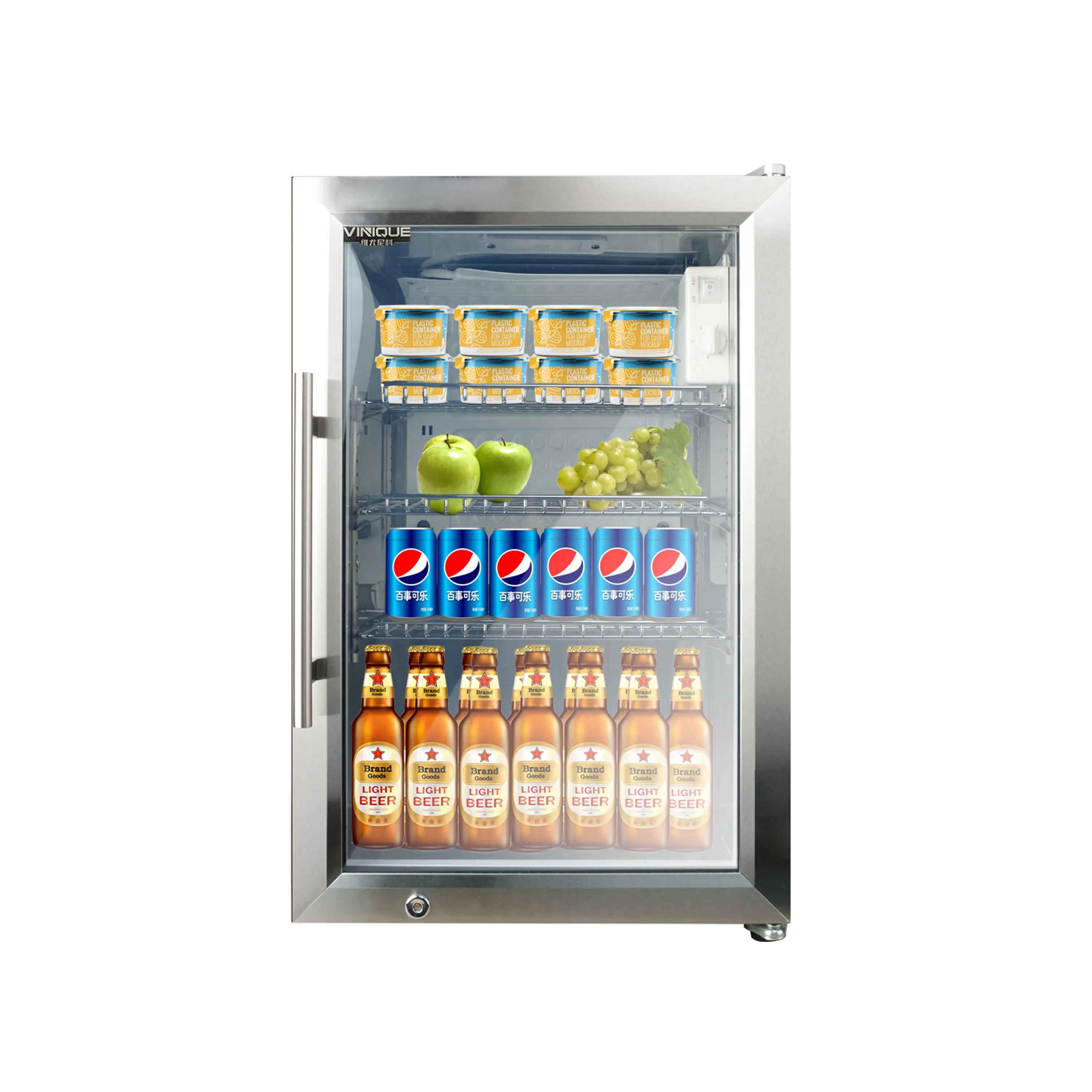 

66L Home Beverage Drink Cooler Compressor Mini Bar Fridge Single Glass Door Mini Refrigerator
