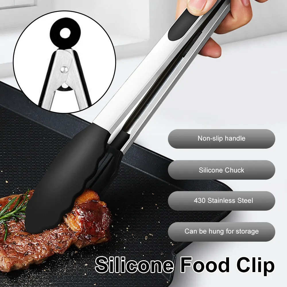 Non-Slip Silicone Food Tong Stainless Steel Kitchen Tongs Heat