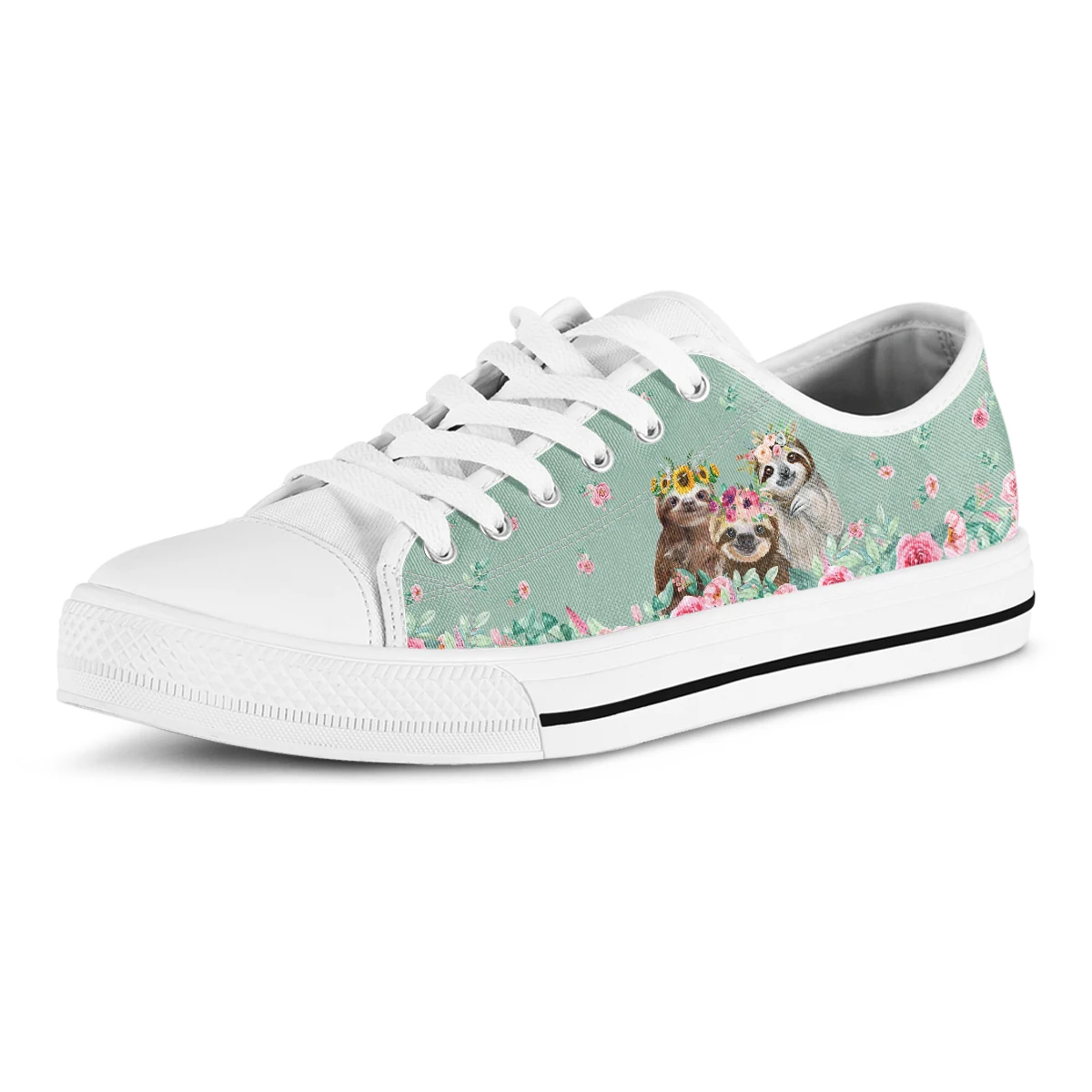 Women Canvas Shoes Pink Sloth Floral Fashion Autumn Summer Sneakers Casual Sneakers Low Top Female Students Flats