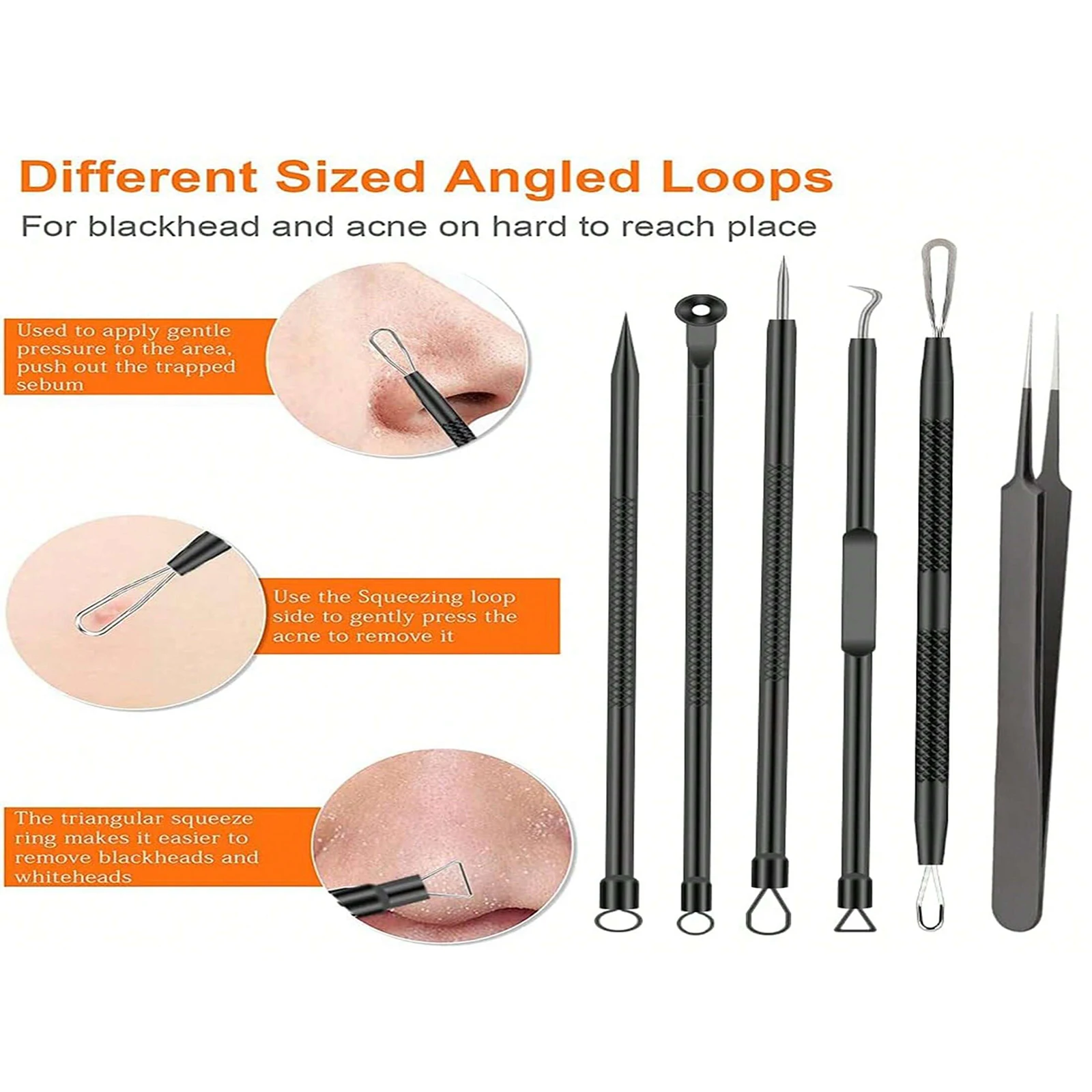 6 Piece Blackhead Acne Removal Kit Acne Blackhead Removal Needle Stainless Steel Set Tools Facial Skin Care Cleansing acne blackhead removal tool