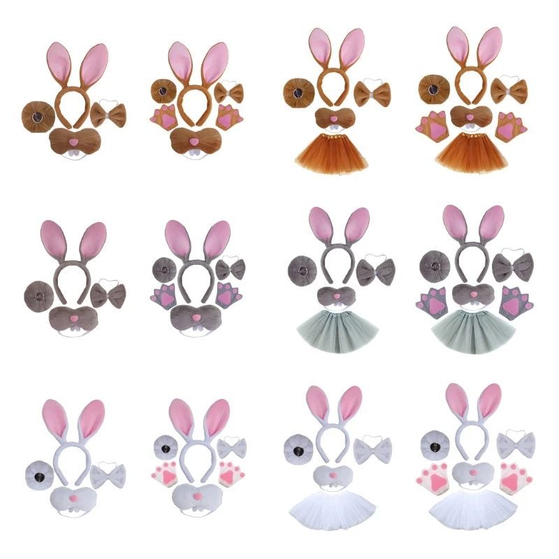 

Bunnies Costume Set Ears Headbands Bows Tail Glove Halloween Animal Cosplays Props