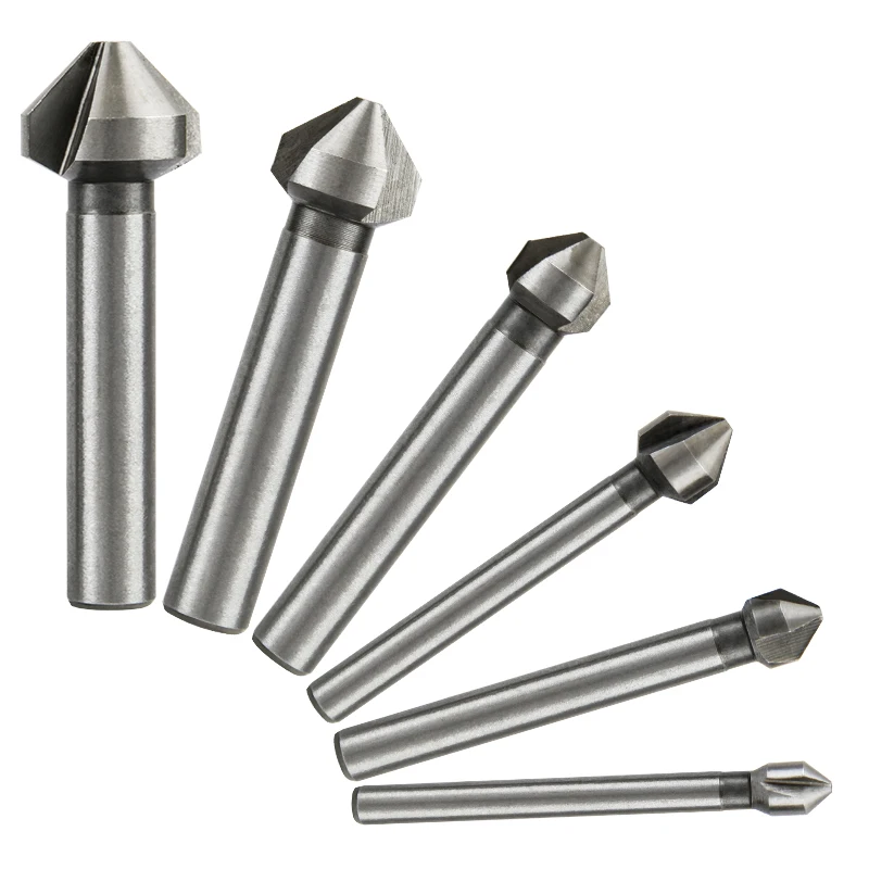 6pcs speed drills titanium 3 flute 90 degree HSS Metals Titanium Three Edge Chamfer Chamfering Drill Bit set Drilling Mill Drill