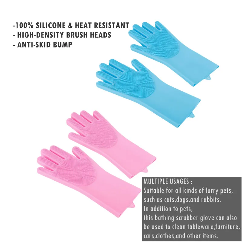 Silicone Gloves Pet Grooming Cleaning Dog Bathing Shampoo Glove Hair Removal Washing Cleaning Tool Cat Hair Scrubber Magic Glove