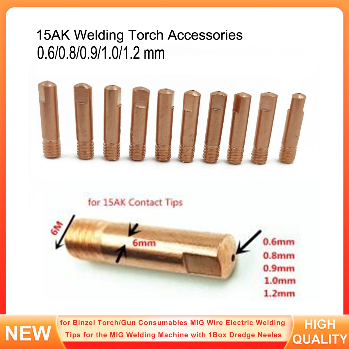 20pcs 15AK for Binzel Torch/Gun Consumables MIG Wire Electric Welding Tips for the MIG Welding Machine with 1Box Dredge Neeles