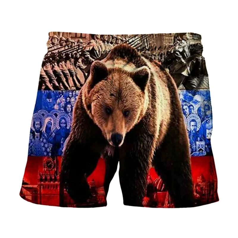 Russia Eagle Emblem Graphic Beach Shorts Men 3D Russian Flag Bear Printed Board Shorts Swimsuit homme 2024 Summer Swim Trunks 3