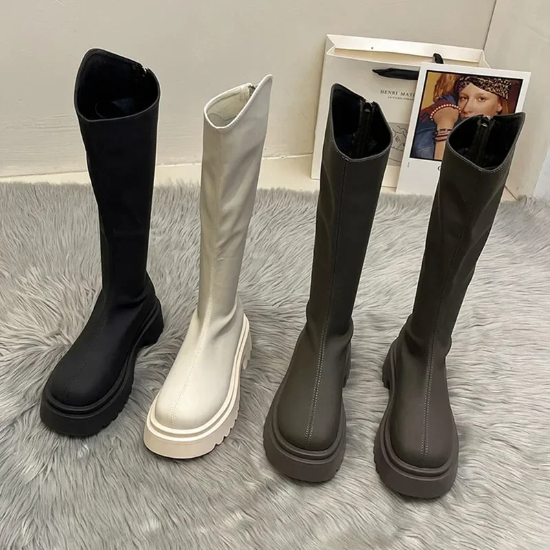 

Winter Chunky Women Long Boots Fashion Zippers Thick Bottom Platform Shoes Ladies Elegant Knee High Boots