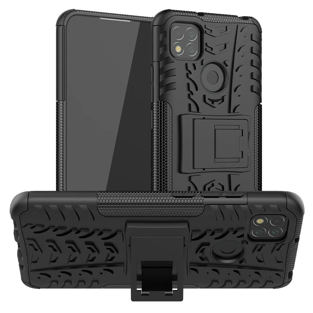 Für Xiaomi Redmi 9C Fall Abdeckung Rüstung Ständer Halter Robuste Silikon Stoßfest Stoßstange Fall für Xiaomi Redmi 9C für Redmi 9_voghion.com
