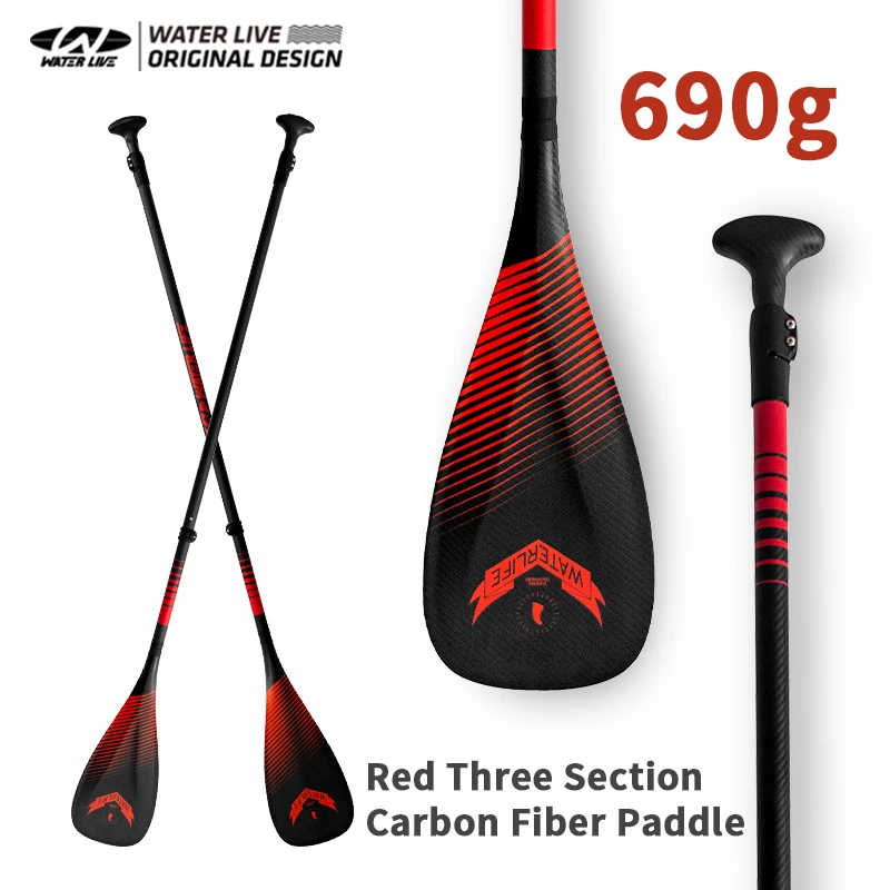 

WATERLIVE-RED BLADE Ultralight Carbon Fiber 3-Section Oar Detachable 175-277cm Upgrade Handle Speed Type 690g Surfboard Paddle