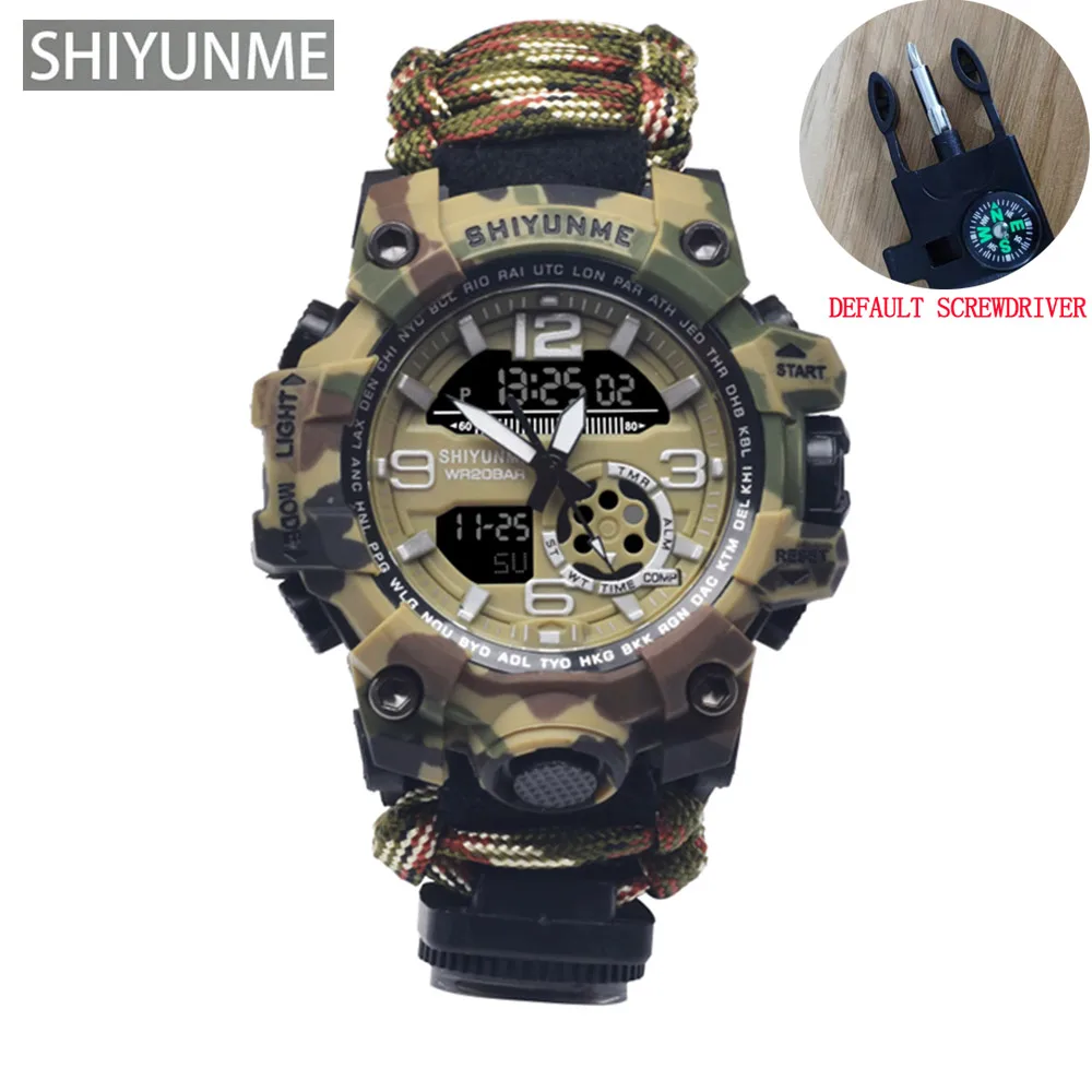 SHIYUNME New Men's Military Watch 50m Waterproof Watch Quartz Clock Men's Compass LED Digital Sports Watch G style  Men Watch 