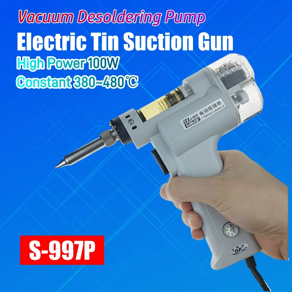 

110V/220V Electric Tin Suction Gun High Power 100W 380~480℃ Vacuum Desoldering Pump S-997P Solder Removal Gun Solda Eletrica