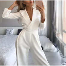 

Women Solid Long Sleeve Jumpsuits Notched High Waist Wide Leg Rompers Loose Office Lady's Junpsuit Casual Elegant Summer 2022