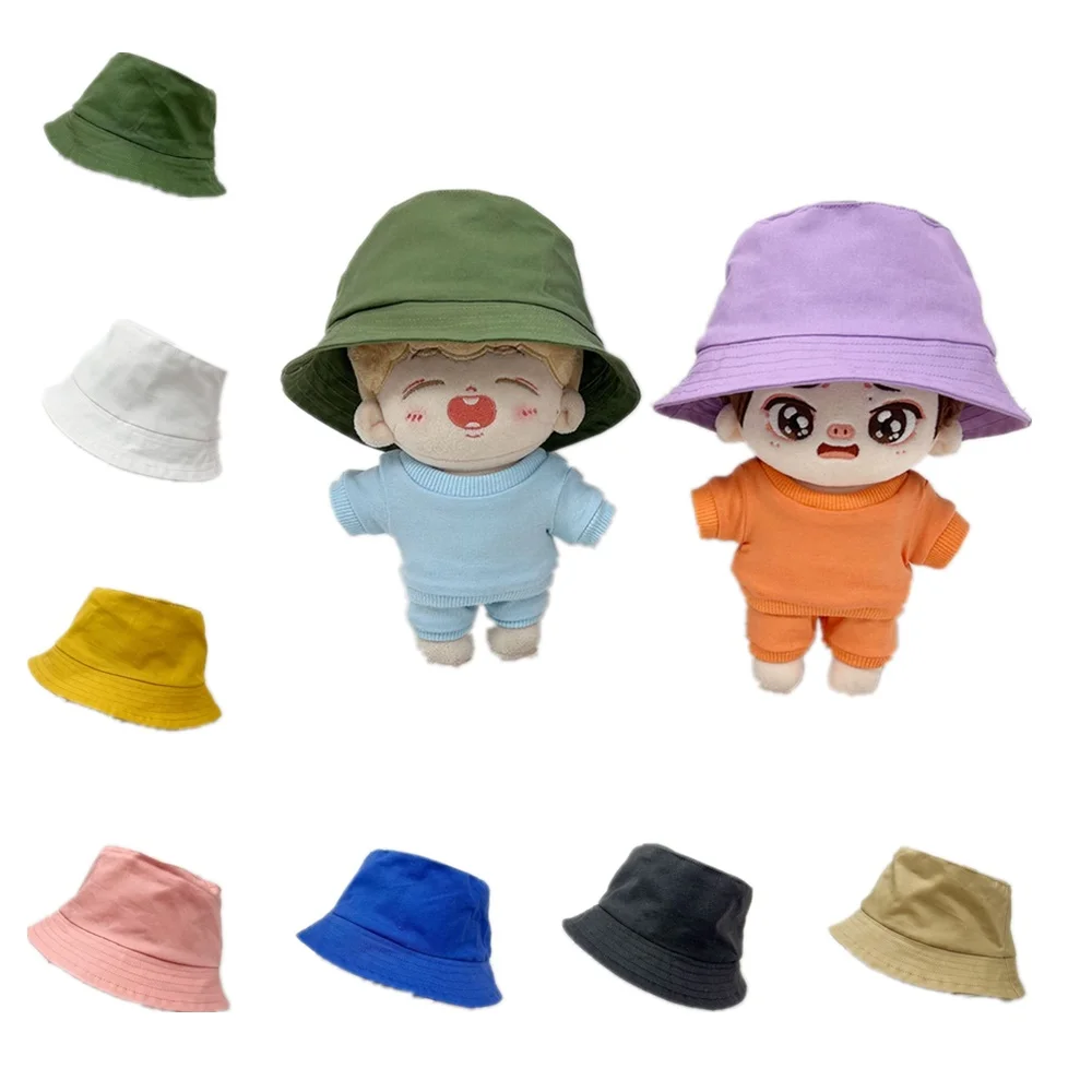 10/15/20cm Plush Doll  Solid Color Fisherman Hat Double-Side-Wear Cotton Bucket Cap For Kpop EXO Idol Dolls Plushies Fans Gift 30 slots photos album collection macaron color scrapbooking storage pictures storage book diy fans card collection scrapbooking