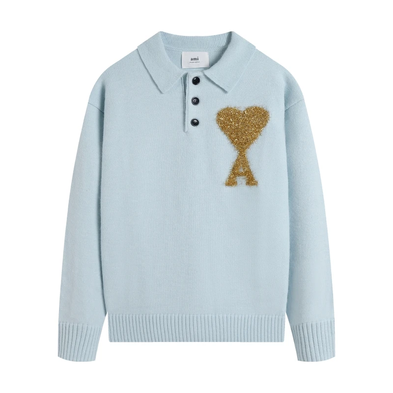 2025 Men Autumn Woolen Sweater With Lapel Gold Thread Knit