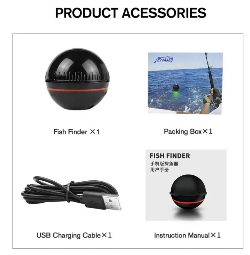 Erchang XA02 Wireless Bluetooth Smart Sonar Fish Finder 48m 160ft Portable Outdoor Fishing Equipment IOS Android
