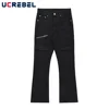 Multi-Pocket Flared Pants Mens High Street Washed Black Casual Straight-leg Pants Men Jeans 1