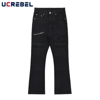 Multi-Pocket Flared Pants Mens High Street Washed Black Casual Straight-leg Pants Men Jeans 1