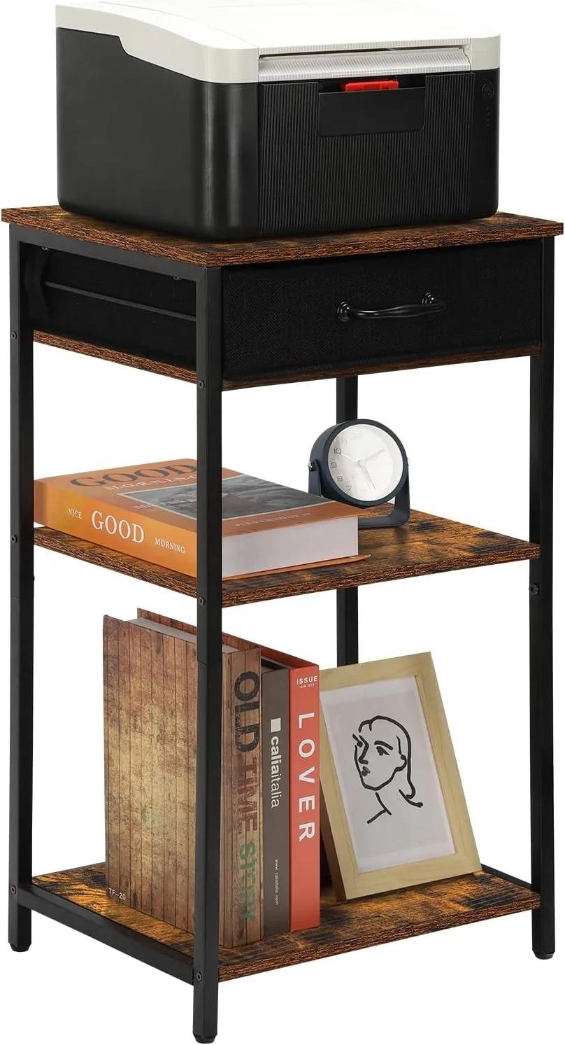 Printer Stand White Printer Rack with Storage Table 3 Tier Shelf Wood Book Organizer Holder