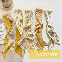 5pcs/set Series Silk Satin Scarf Women Cloth Hair Bands Headdress Accessories Lady Scarves Ribbon Neck Ties for Bag Handle 1