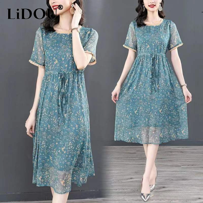 

Summer Fashion Oversized Vintage Floral Printed Robe Femme Loose Casual Drawstring Lace Up Vestido Lady Dress Women's Clothing