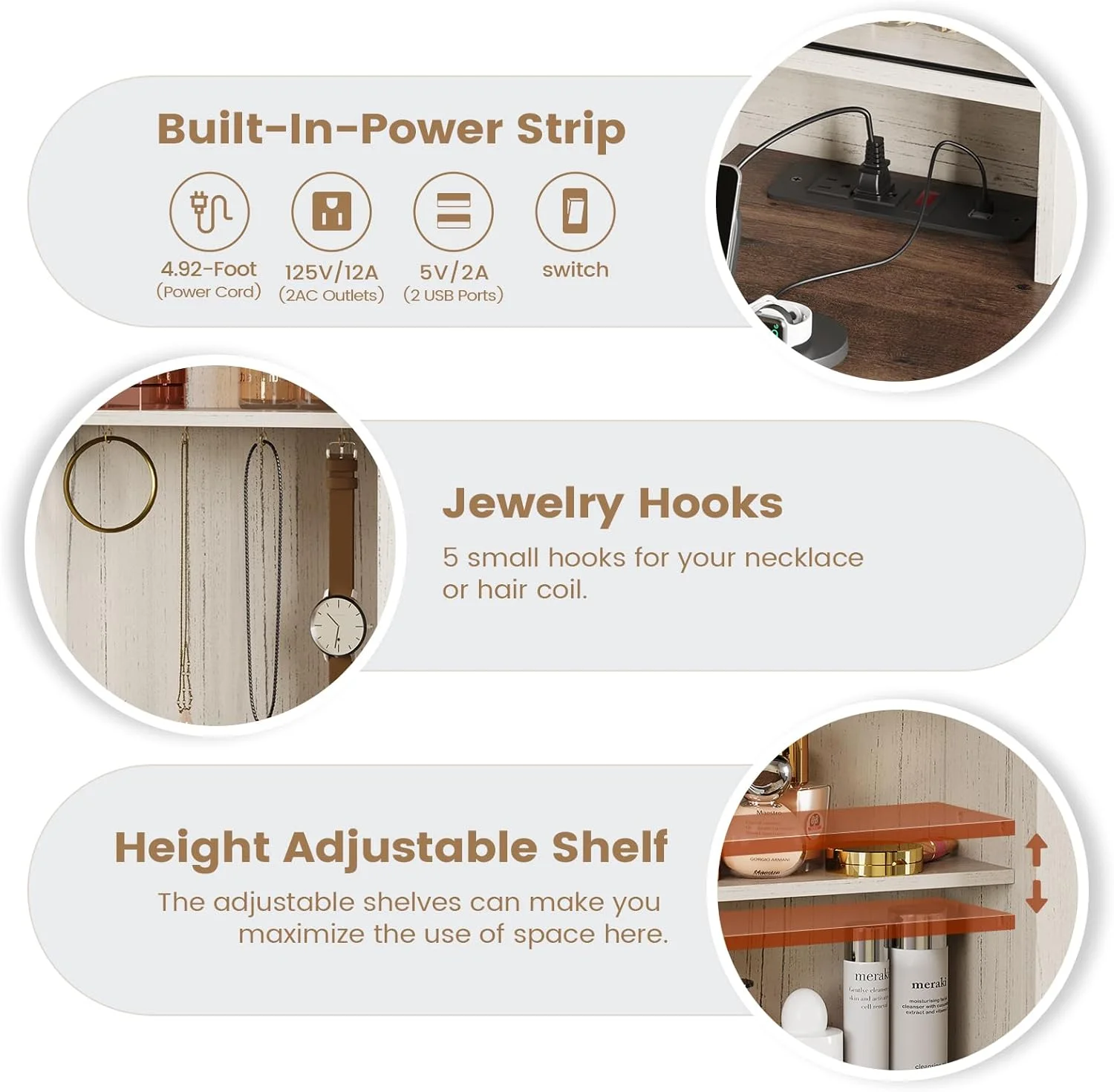 Makeup Vanity with Lights & Barn Doors, Vanity Desk with Mirror and Lights & Charging Station, Farmhouse White Vanity