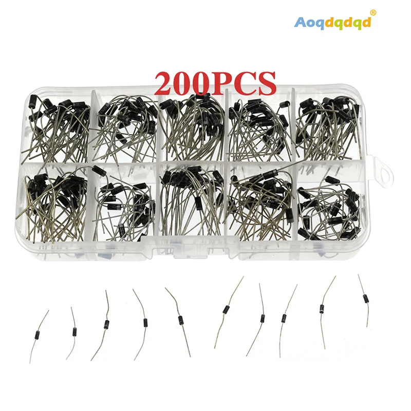 

200Pcs/Box 10 Values Rectifier Diode Assorted Kit For 1N4001 1N4002 1N4003 1N4004 1N4005 1N4006 1N4007 1N5817 1N5818 1N5819