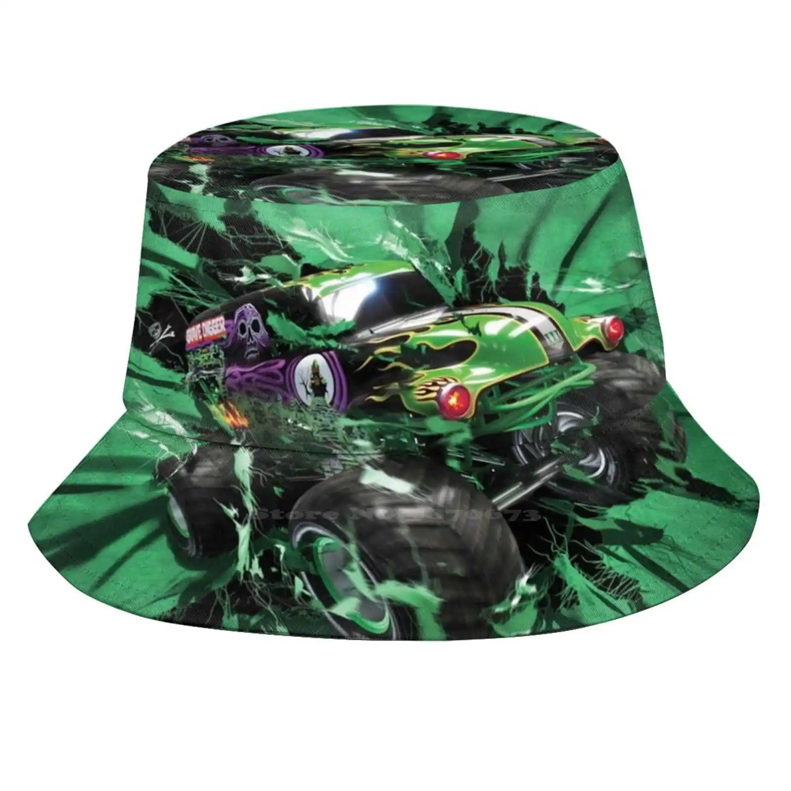 Monster Truck Pattern Design Stampato Cappelli Da Pescatore Da Viaggio Monster Truck Fan Digger Grave Monster Trucks Monster Truck Jam Monster
