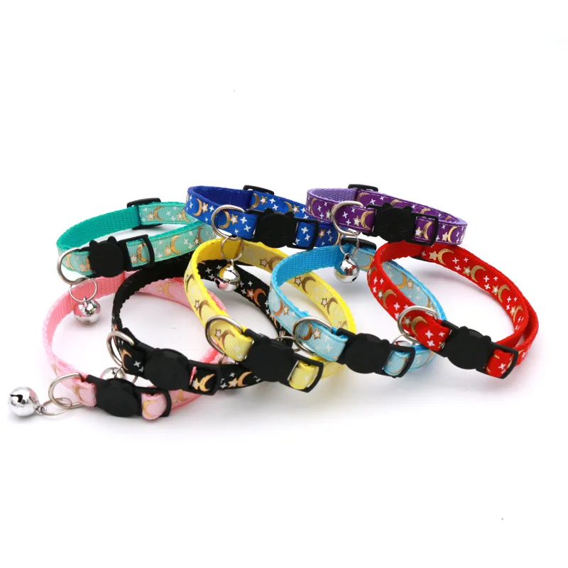 Cat Dog Collar Gold Color Stars and Moon Pet Collar with Bell and PP Material Separator Reflecting Safety Bucket Solid Safe 2