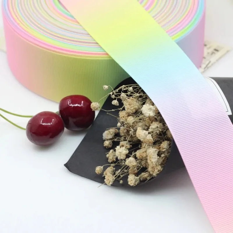 1meter 2 Size (25mm 50mm) Gradient Colors Rainbow Printed Grosgrain Ribbon Headwear Hair Bow Diy Crafts Sewing Party Decoration