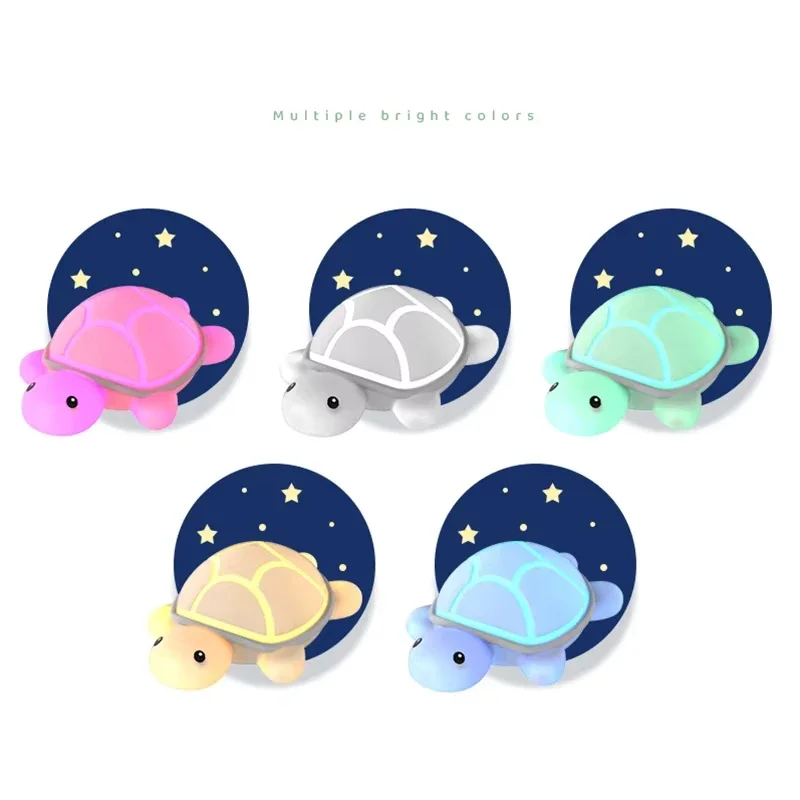 거북이 LED 야간 조명 귀여운 실리콘 동물 부드러운 램프 RGB 터치 야간 조명 어린이 수면 조명 룸 머리맡 장식 선물