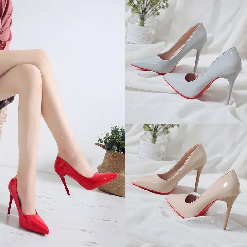 

New Women's Pumps Single Shoes Work Shoes Korean Version Pointed High Heel Women's Stiletto Heel Patent Leather Red Escarpins