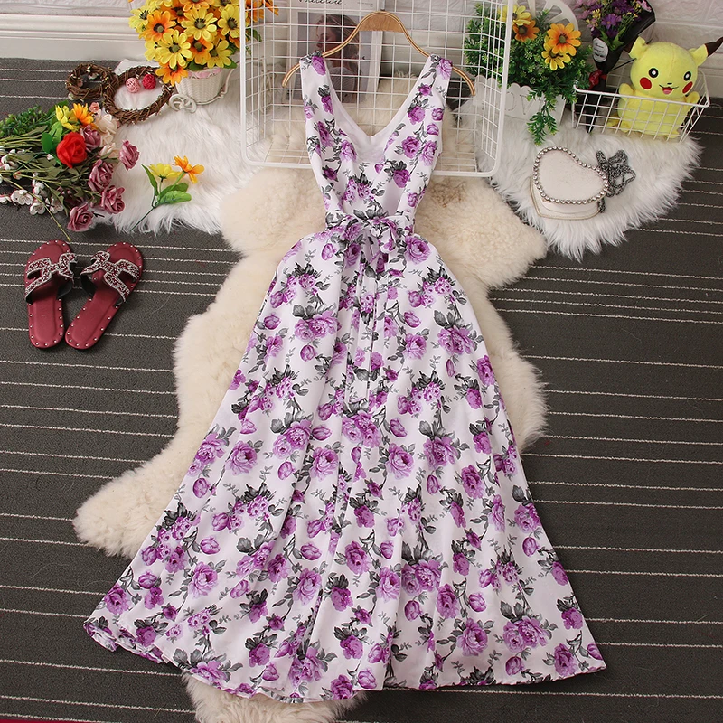 F43 Sweet Memory Blue Pink Black Yellow Flower Women Dresses New Fashion Lady Summer Sleeveless V-neck Girl Cocktail Dress