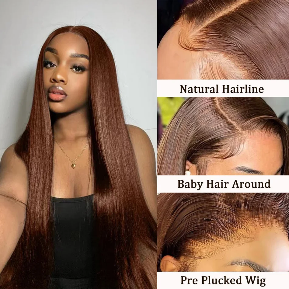 Chocolate Brown Human Hair Wigs 13X6 Hd Transparent Lace Frontal Wig Colored 13X4 Straight Lace Front Wigs For Women Pre Plucked