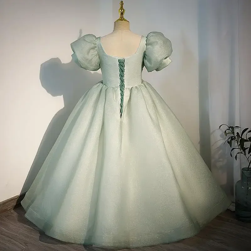 Square Collar Slim Waist Puff Sleeve Flower Girls Dresses Ball Gown Princess  Vestidos Simple Elegant Kids Birthday Party Dress - AliExpress 320