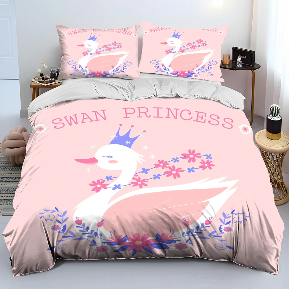 Hd Cartoon Cute Swan Princess Cygnus Kids Gift Comforter Bedding Set, Copripiumino Set Copripiumino Federa, King Queen Size