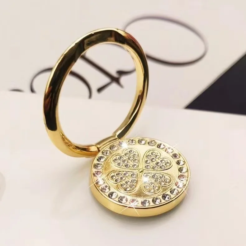 Elegant Rhinestone Four-Leaf Clover 360° Rotating Phone Ring Holder Stand