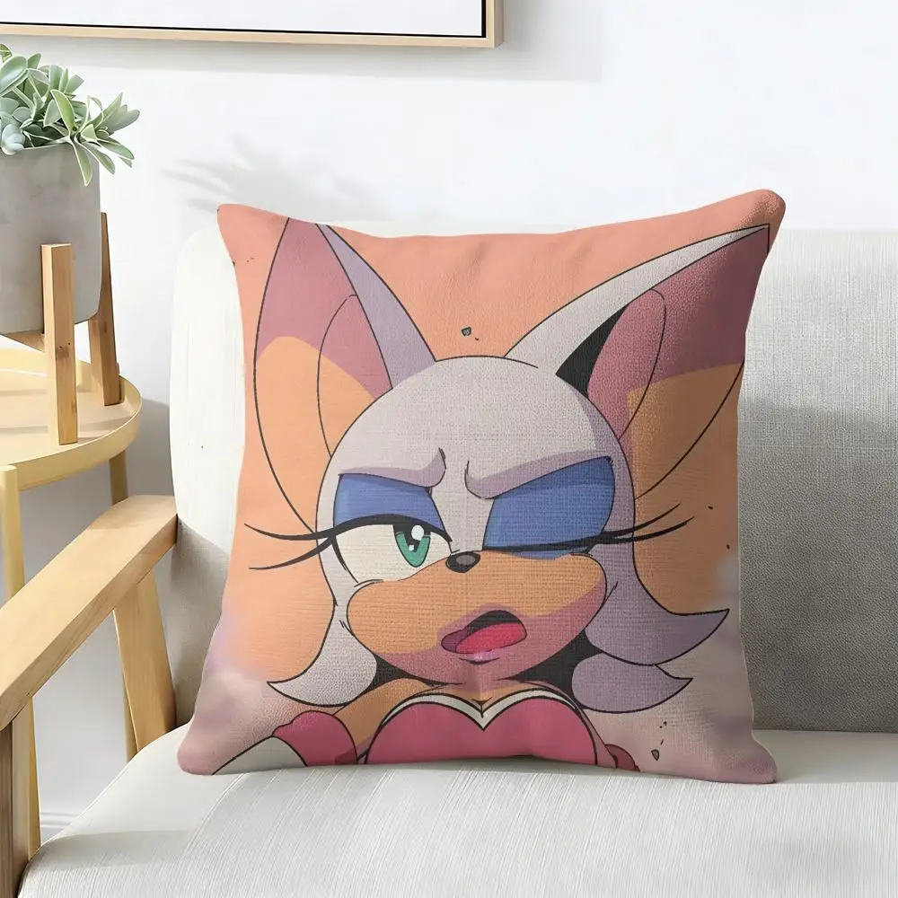 S-Sonic The Hedgehog Rouge The Bat 쿠션 커버 천연 린넨 유기농 원단 양면 인쇄 통기성 홈 데코