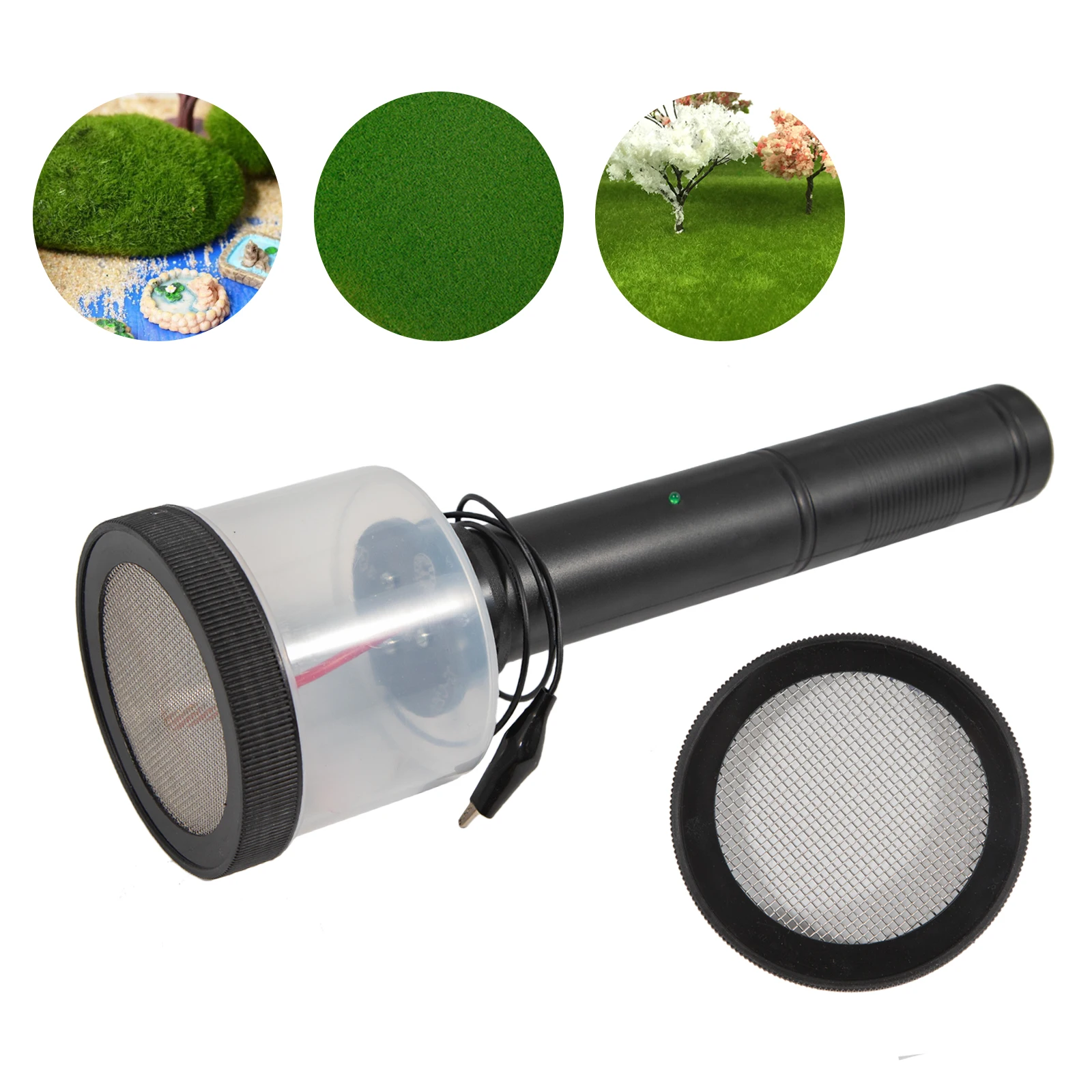 Mini Flocking Machine Static Grass Applicator with Non Slip Handle Net Covers Portable Grass Planter for DIY Lawn Gardening