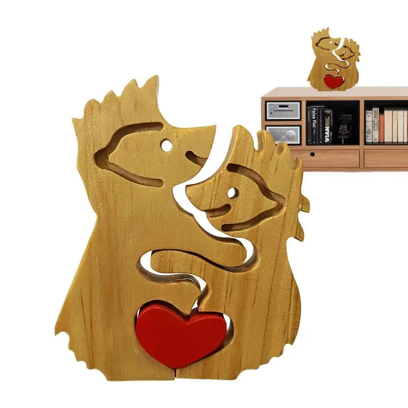 

Bear Family Figures Wood Bear Art Sculptures Heart Puzzle Desktop Ornament For Kitchen Home Party Bedroom