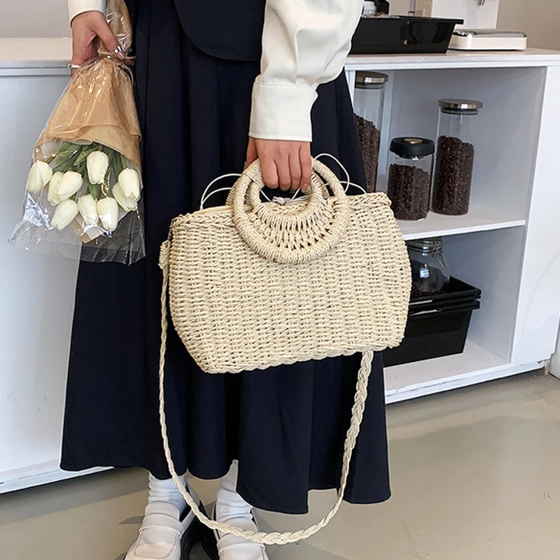 Straw Shoulder Bags For Women Summer Casual Woven Crossbody Bag Travel Basket Beach Bag Female Rattan Purse and Handbags bolsa