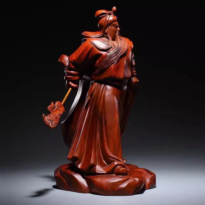 Handmade Rosewood Sculpture of General Guan Gong, Chinese Martial Wealth Deity Statue for Business Success & Home Protection