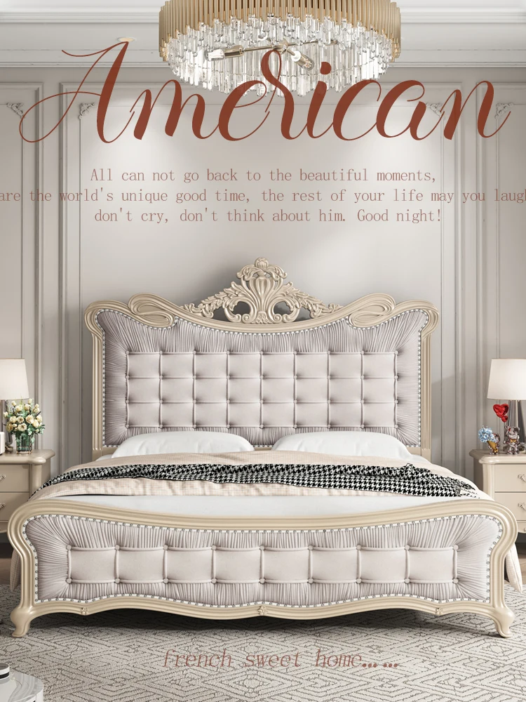 

European style luxury solid wood velvet princess bed