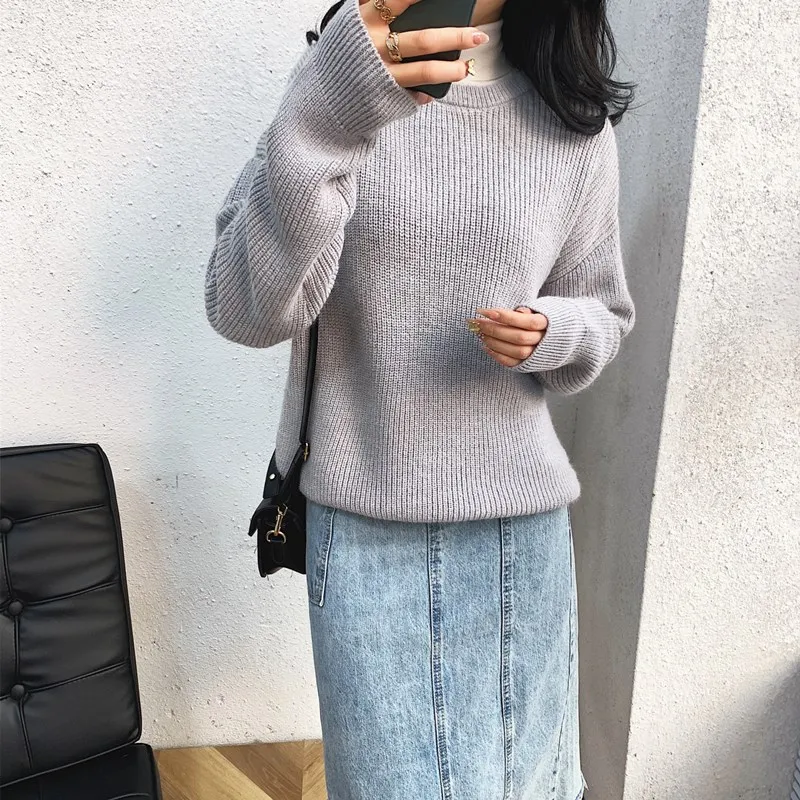 

College Style Round Neck Sweater Women's Autumn And Winter New Loose And Lazy Style Outer Wear Knitted Sweater Fashion Inner